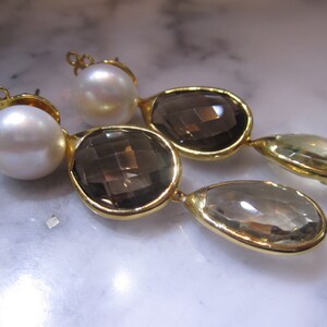 TOM K Earrings Mix &Match Studs Pearl Hooks Rose Moonstone Lemonquartz Agate Smoky Ballroom Bride Briolett Drops Beads Gold Citrin