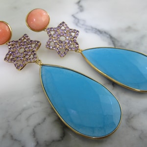 Earrings Tuerkis Amethyst Star earhaenger Pave
