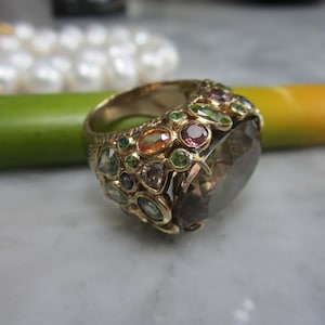 TOM K Ring Smoky quartz H Tribute femme Turmalin Sapphire Goldsmith handmade Design