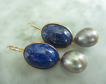 TOM K Earrings Vintage Mix &Match Hooks Lapislazuli Pearl Tahiti  Smoky Ballroom Bride Briolett Drops Beads Gold Citrin