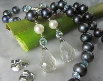 TOM K Ear studs cross earrings pearl Rose quartz black pearl wedding bride Tahiti classic Love