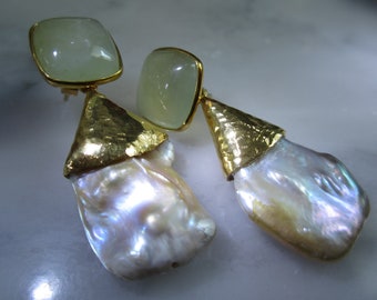 Earrings Keshi Pearl Suedsee Achat Jade Gold Luxury