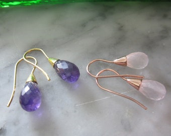 Earrings Amethyst Rose Quartz Silver Ring Chain