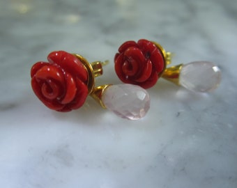 Earrings Bluete Coral Rose Quartz Rose Wedding