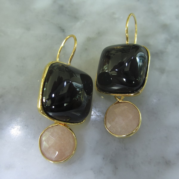 Pendientes Onyx Moonstone Ball Oro de lujo único