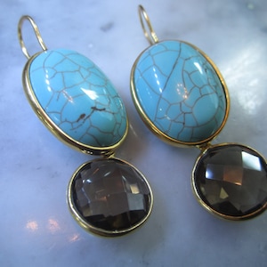 Perlina vintage di TOM K ciondolo mix estate indiana di Briolette cabochon turchese quarzo fumé &amp; partita sfaccettato Orecchini Orecchini-Pandora
