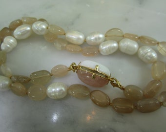 Chain Achat Moonstone Collier Onyx Pearls Gold