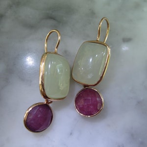 Earrings Ruby Jade Gold Cabochon Classic Solitaer