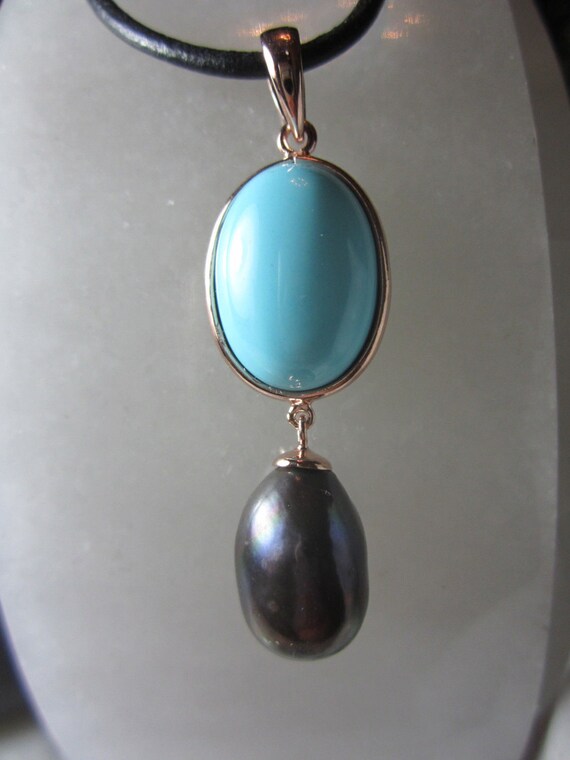 TOM K Pearl Turquoise Tahitian Heart Pendant Lilly Pearl Amethyst