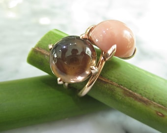 TOM K necklace moonstone solitaire smoky quartz ring gold