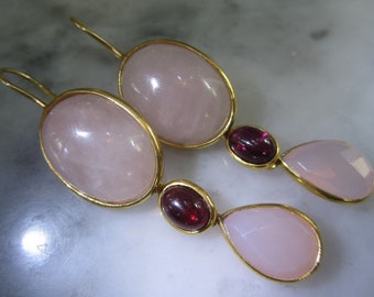 Earrings Rose Quartz Garnet Noble Gold Ring