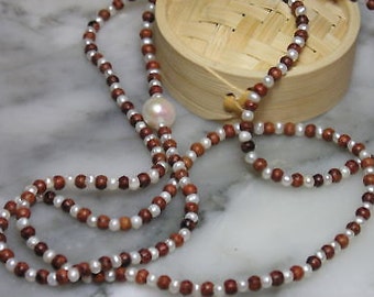 TOM K Mala Indian summer pendant Beads Teak wood pearls Chain necklace ring