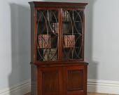 Antique English Georgian Style Mahogany Glazed Bookcase Cupboard (Circa 1900)