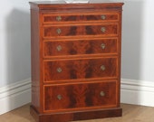 Antique English Georgian Sheraton Style Flame Mahogany Satinwood Inlaid Chest of Drawers (Circa 1900)
