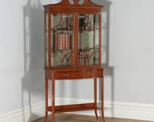 Antique Georgian Sheraton Style Marquetry Inlaid Satinwood and Mahogany Serpentine Glass Display Cabinet Edwards Roberts (Circa 1890)