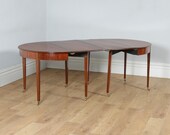 Antique English Georgian Mahogany and Satinwood Ebony Inlaid Round Extendable D End Dining Table (Circa 1810)