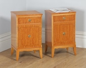 Pair of Georgian Regency Neoclassical Style Satinwood Ebony Bedside Cabinet Tables Nightstands (Circa 1970)