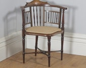 Antique English Edwardian Mahogany Inlaid Satinwood Marquetry Salon Corner Arm Chair (Circa 1900)