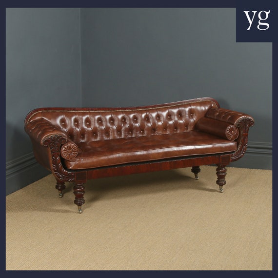 Antique English Regency Mahogany Brown Leather Double Ended Couch Settee Sofa circa 1830 Etsy UK