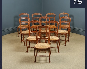 Antique French Set of 12 Twelve Louis XV Style Oak Ladder Back