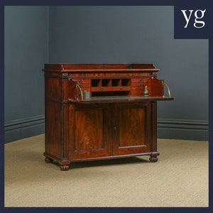 Antique English Regency Flame Mahogany Secretaire Desk Bureau Chest of Drawers by Gillows of Lancaster (Circa 1830)