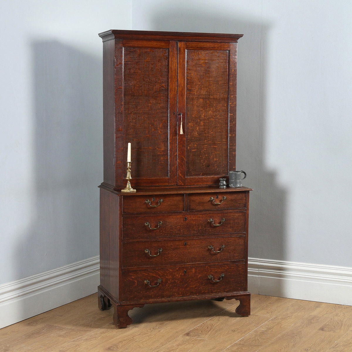 Antique English Georgian Oak Bookcase Cupboard Incorporating A Etsy