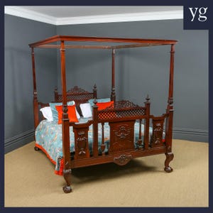 Antique Victorian Anglo-Indian Colonial Raj Bombay 6ft Super King Teak Four Poster Bed (Circa 1890)