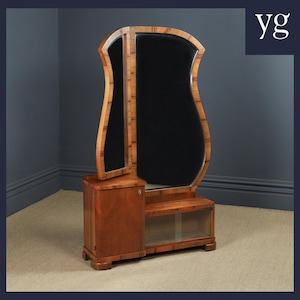Antique Continental Art Deco Walnut Pedestal Dressing / Vanity Table with Mirrors (Circa 1930)