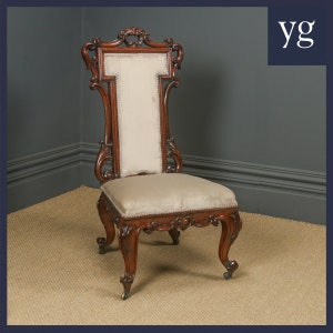 Antique English Victorian Rosewood Prie Dieu Prayer Nursing Bedroom Chair (Circa 1860)