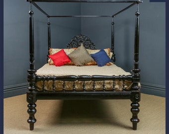 Antique 5ft 8” Victorian Anglo-Indian Colonial Raj King Size Four Poster Bed (Circa 1880)