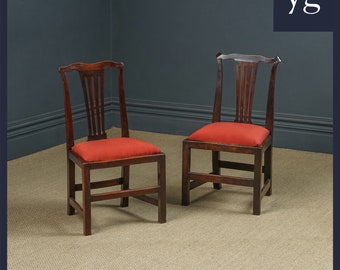 Antique English Pair / Two Georgian Chippendale Country Elm Office Desk Dining Chairs (Circa 1780)