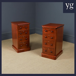 Antique English Victorian Pair of Figured Mahogany Bedsides Chests / Cabinets / Tables / Nightstands (Circa 1860)