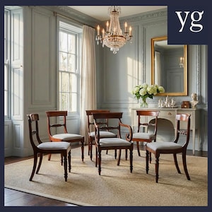 Antique English Georgian Regency Set of Six 6 Mahogany Dining Chairs (Circa 1825)