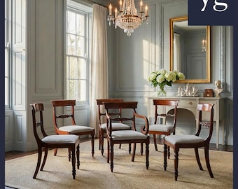 Antique English Georgian Regency Set of Six 6 Mahogany Dining Chairs (Circa 1825)