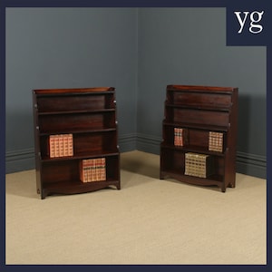 Antique Anglo-Indian Regency Style Teak Waterfall Pair of Open Bookcases (Circa 1930)