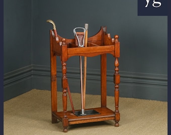 Antique English Victorian Oak Stick & Umbrella Hall Stand (Circa 1880)