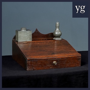 Small Antique English 18th Century Georgian Oak Sloped Writing / Stationery / Letter Box / Chest (Circa 1790)