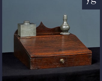 Small Antique English 18th Century Georgian Oak Sloped Writing / Stationery / Letter Box / Chest (Circa 1790)
