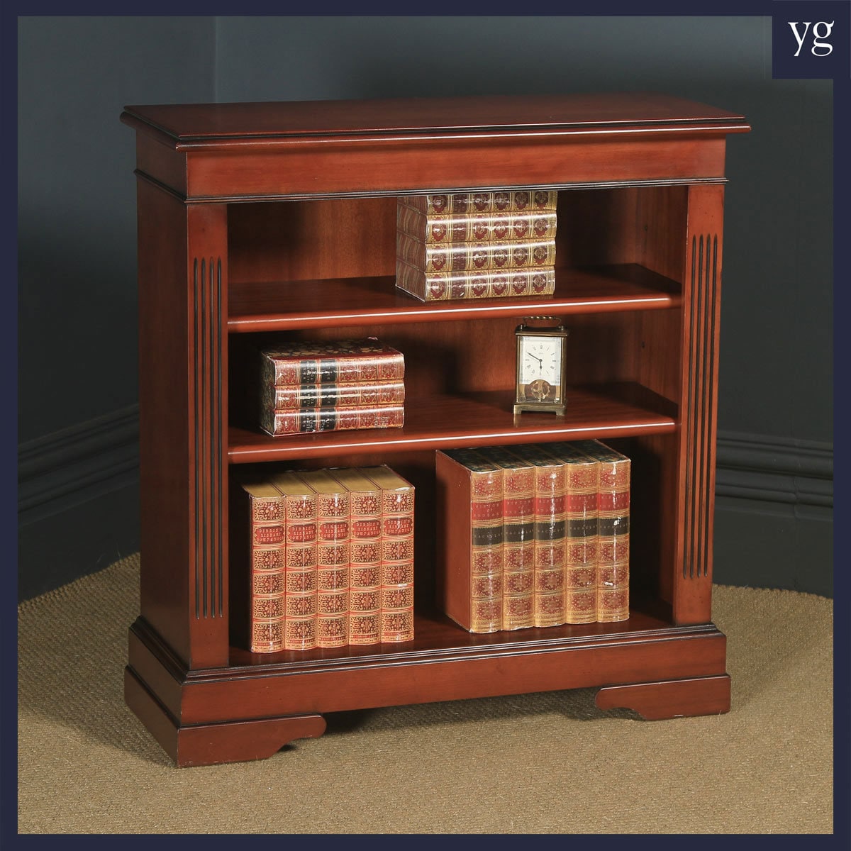 Vintage English Georgian Style Yew Wood Open 3ft Bookcase circa