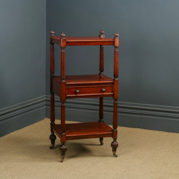 Antique English William IV / Victorian Mahogany Three-Tier Whatnot Etagere Display Stand Shelves (Circa 1840)