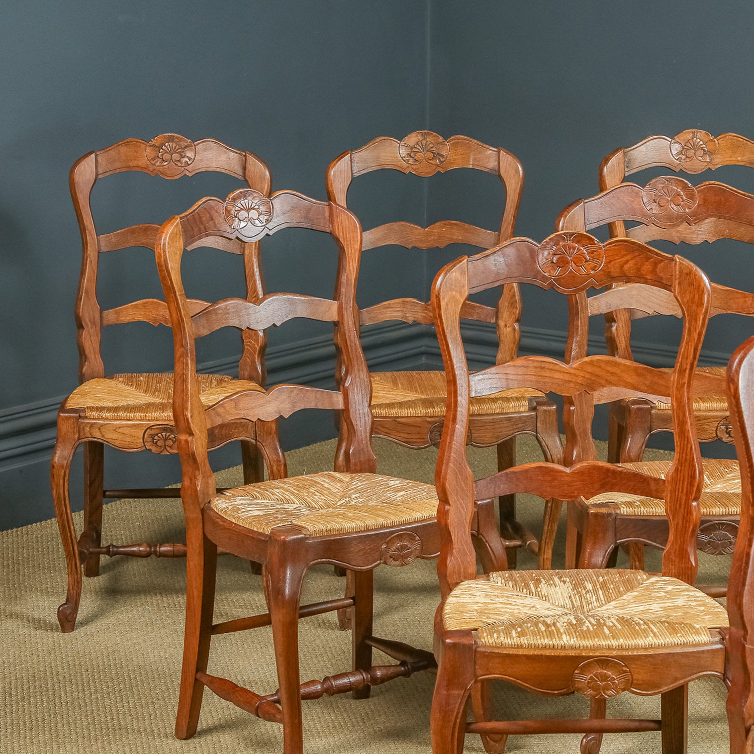 Antique French Set of 12 Twelve Louis XV Style Oak Ladder