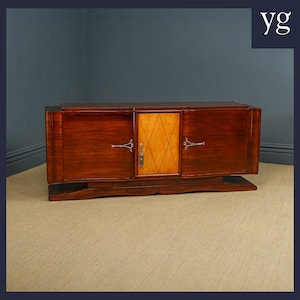 Antique French Art Deco Mahogany Walnut & Maple Serpentine Sideboard Credenza Cabinet Cupboard (Circa 1930)
