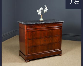 Antique French Louis Philippe Biedermeier Flame Mahogany & Marble Bedroom Chest of Drawers / Commode (Circa 1850)