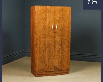 English Art Deco Burr Walnut Two Door Cloud Shape Armoire Wardrobe with Fitted Glass Interior (Circa 1930)