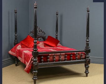Antique 5ft 8” Victorian Anglo-Indian Colonial Raj King Size Four Poster Bed (Circa 1880)