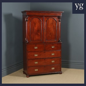 Antique Anglo-Indian Victorian Teak Campaign Linen Press Chest Wardrobe Armoire Cupboard (Circa 1860)