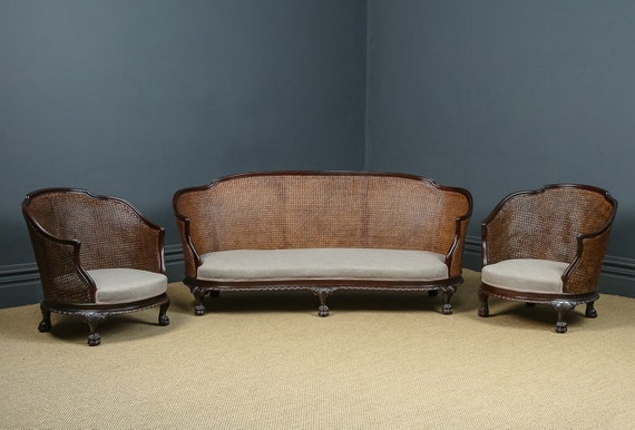 Curved Mahogany Bergere Suite Cane Couch Settee Sofa Lounge Suite circa 1910 Etsy