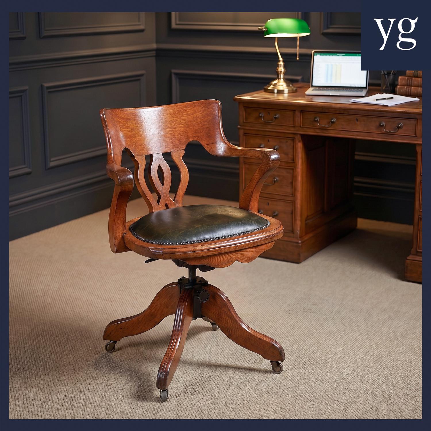 アンティーク　木製回転式デスクチェア Antique oak swivel desk chairs - Etsy 日本