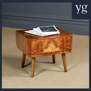 Small Antique English Art Deco Burr Walnut Bedside / Side / Lamp Table with Drawer (Circa 1930)