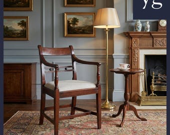 Antique English Georgian Mahogany Office Desk Chair / Dining Carver / Occasional Armchair (Circa 1825)